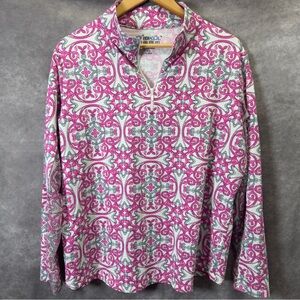 IBKUL ALICE PINK CHARCOAL Long Sleeve Mock Golf Shirt - size XXL